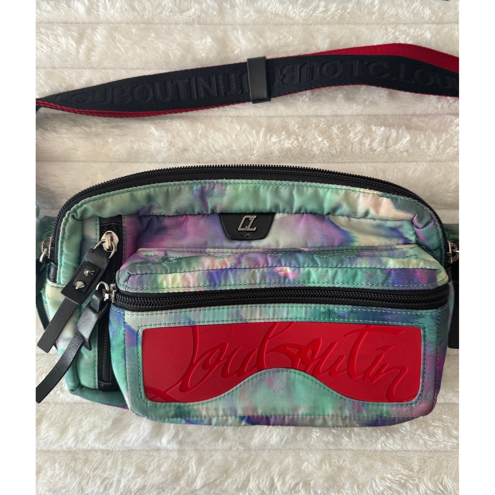 Christian Louboutin Loubilab Tie Dye Nylon Crossbody Belt Bag Red Logo #838